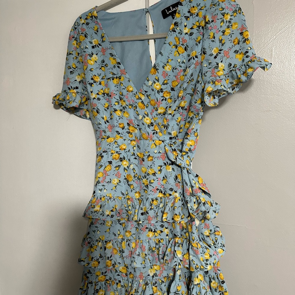 Lulu's Blue Ruffled Midi Sundress with Flutter Sleeves